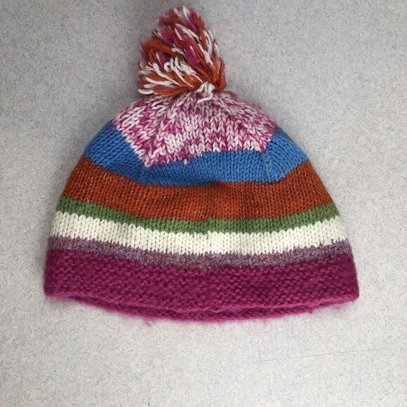 Vintage Y2K Womens Stripped Toboggan Beanie Winter Hat Knit Knitted - Picture 1 of 7